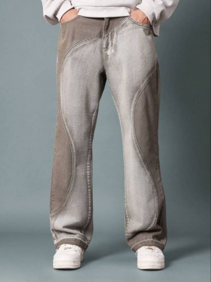 DEVIL-DENIM Men's Flare Fit Two Tone Curve Seaming Jeans